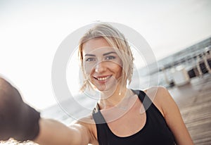 Sport woman training on beach