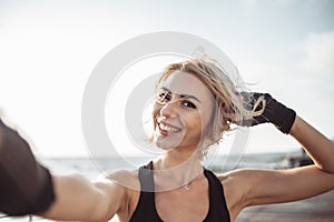 Sport woman training on beach