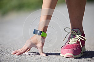 Sport woman wearing smart watch