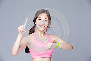 Sport woman wearing smart watch