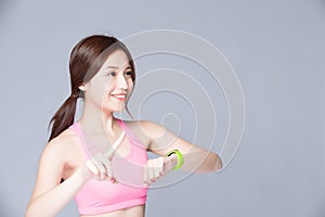 Sport woman wearing smart watch