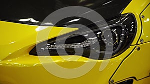 Sport yellow car. Automobile tuning. Luxury coupe.