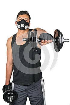 Sport, Young Athletic man exercising. Muscular and strong guy exercising