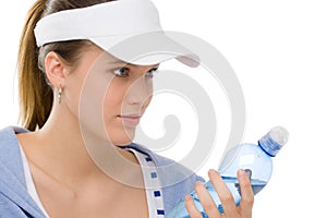 Sport - young woman fitness outfit water bottle