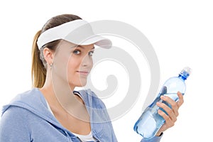 Sport - young woman fitness outfit water bottle