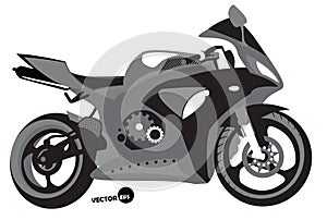 Sportbike silhouette, transport for speed and extreme sports, motocross. Motorcycle, sports body kit, monochrome vector photo