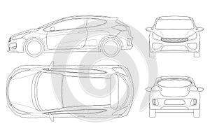 Sportcar or hatchback vehicle. SUV car set on outline, template