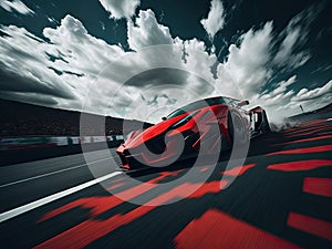 sportcar speed motion with clouds background. ai generative