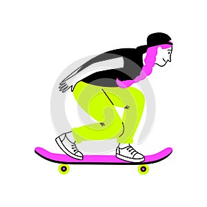 Sporting girl on skateboard