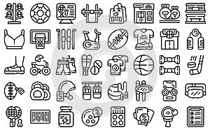 Sporting goods store icons set outline vector. Sport shop