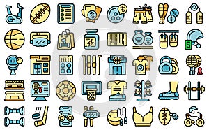 Sporting goods store icons set vector color outline