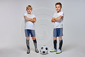 sportive boys go in for soccer sport game