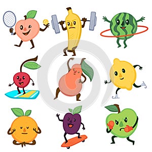 Sportive fruits active lifestyle of vegetables sports vector