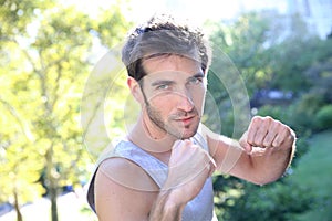 Sportive man excercising outdoors