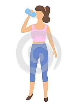 Sportive Woman Drinking Water from Bottle Isolated