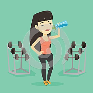 Sportive woman drinking water vector illustration.