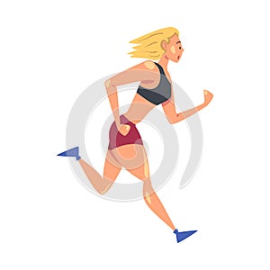 Sportive Woman Running, Girl Doing Physical Workout, Healthy Lifestyle Cartoon Style Vector Illustration
