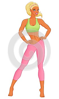 Sportive young woman posing. Vector illustration on white background.