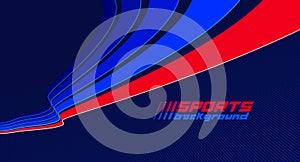 Sports activities games and racing vector linear background in 3D perspective rotation, dark red and blue dynamic layout with