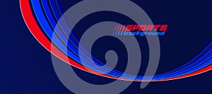 Sports activities games and racing vector linear background in 3D perspective rotation, dark red and blue dynamic layout with