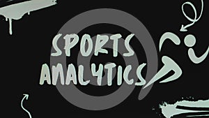 Sports analytics inscription on black background with running man symbol. Graphic presentation. Sports concept