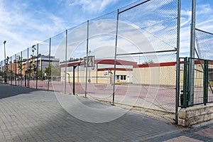 A sports area with basketball courts, soccer fields seven