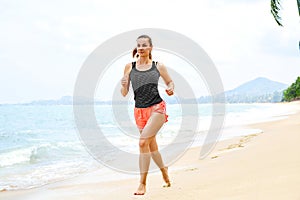 Sports. Athlete Jogging On Beach. Fitness, Exercising, Healthy L