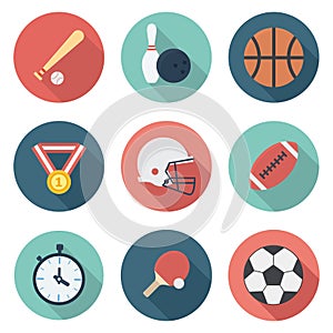 Sports and Athletes Gear Flat Icons Set