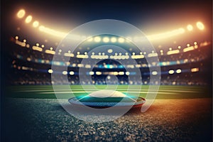 Sports background in night. Football, Cricket stadium in a defocused 3d lighting background. Generative AI
