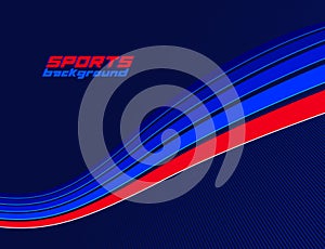 Sports background vector abstract lines in 3D dimensional rotation, dark red and blue dynamic layout for sport games or racing and