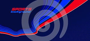 Sports background vector abstract lines in 3D dimensional rotation, dark red and blue dynamic layout for sport games or racing and