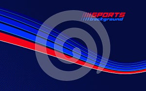 Sports background vector abstract lines in 3D dimensional rotation, dark red and blue dynamic layout for sport games or racing and