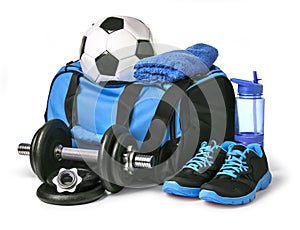 Sports bag with sports equipment