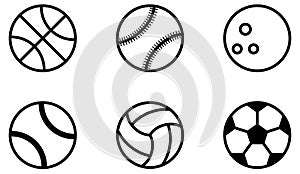 Sports ball icons black outline