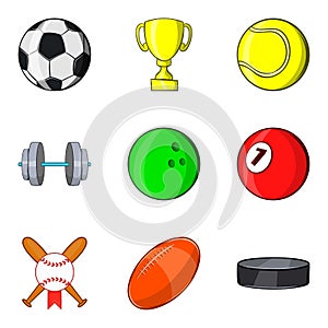 Sports ball icons set, cartoon style