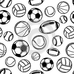 Sports Balls Background, Seamless Pattern, Icons