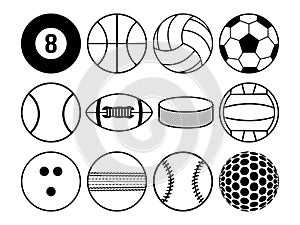Sports balls black and white