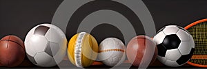 Sports balls on dark gray background