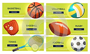 Sports balls and equipment icons of gaming accessories