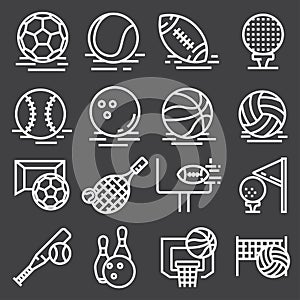 Sports Balls Icons Set on Gray Background. Vector