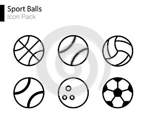 Sports Balls Minimal Flat Line Vector Icon Set