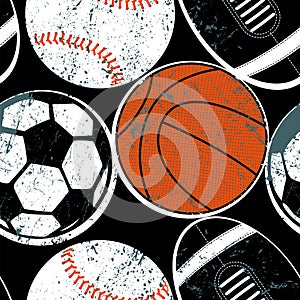 Sports balls in a seamless pattern