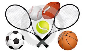 Sports balls and tennis rackets