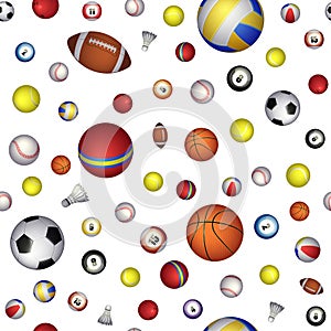 Sports balls vector seamless pattern. Realistic vector illustration for web design, logo, icon, app, UI