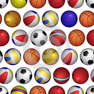 Sports balls vector seamless pattern. Realistic vector illustration for web design, logo, icon, app, UI