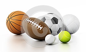 Sports balls on white background. 3D illustration