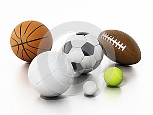 Sports balls on white background. 3D illustration