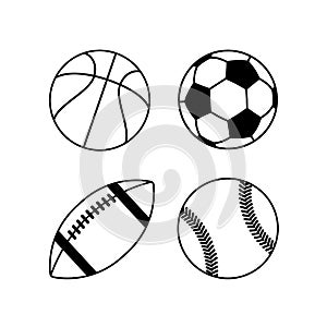 Sports balls on white background illustration.