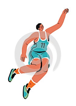 Sports basketball game, basketballers jumping