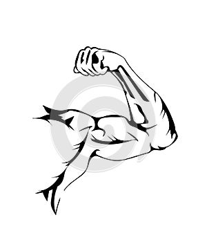 Sports bend arm. Muscle flex biceps, flat icon. Muscular bodybuilder hand pose. Vector illustration